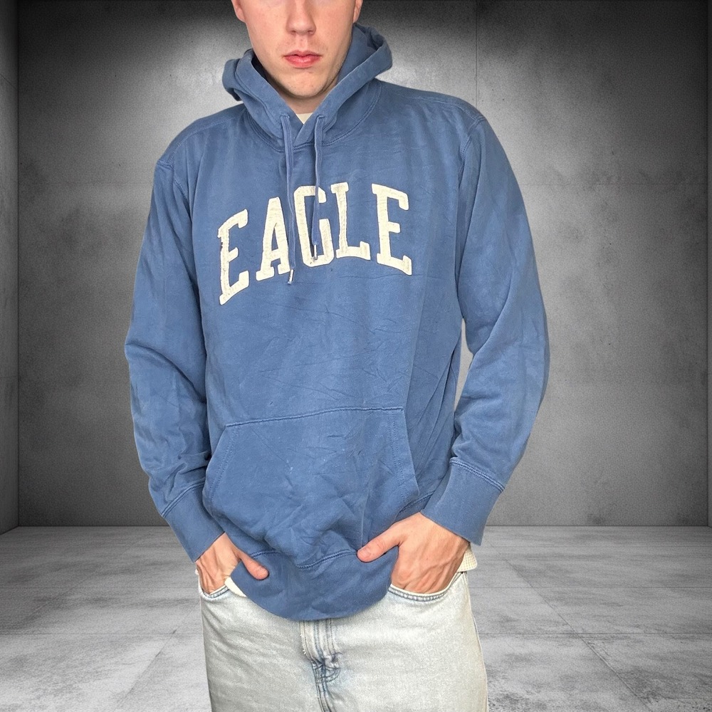 Vintage American Eagle Outfitters Blue Spellout Hoodie Y2K XL Boxy Skater 1823